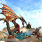 Fire-Breathing Dragon in Antique Glass Dish in a Fierce Fight for Survival