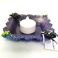 Creepy, Adorable Purple Candle Holder or Candy Dish  with Rhinestone Studded Black Spiders and Green Crosses