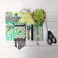 Decorative Collage of Green Fabrics, Recycled Jewelry, Flowers & Mini Picture Frame, Wall Art, Wall Hanging