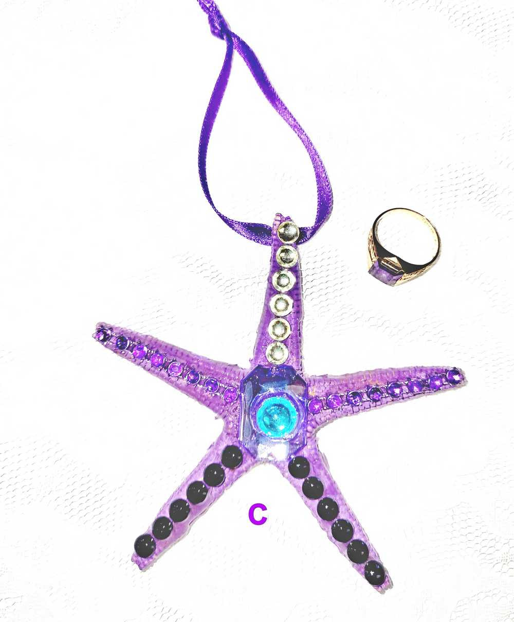 Starfish, Purple with Rhinestones and Gemstones, Seaside Ornaments, Beach Themed Decor