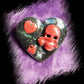 Black Porcelain Heart Shaped Brooch with Red Skull and Heart Charms