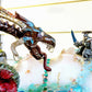 Fire-Breathing Dragon in Antique Glass Dish in a Fierce Fight for Survival