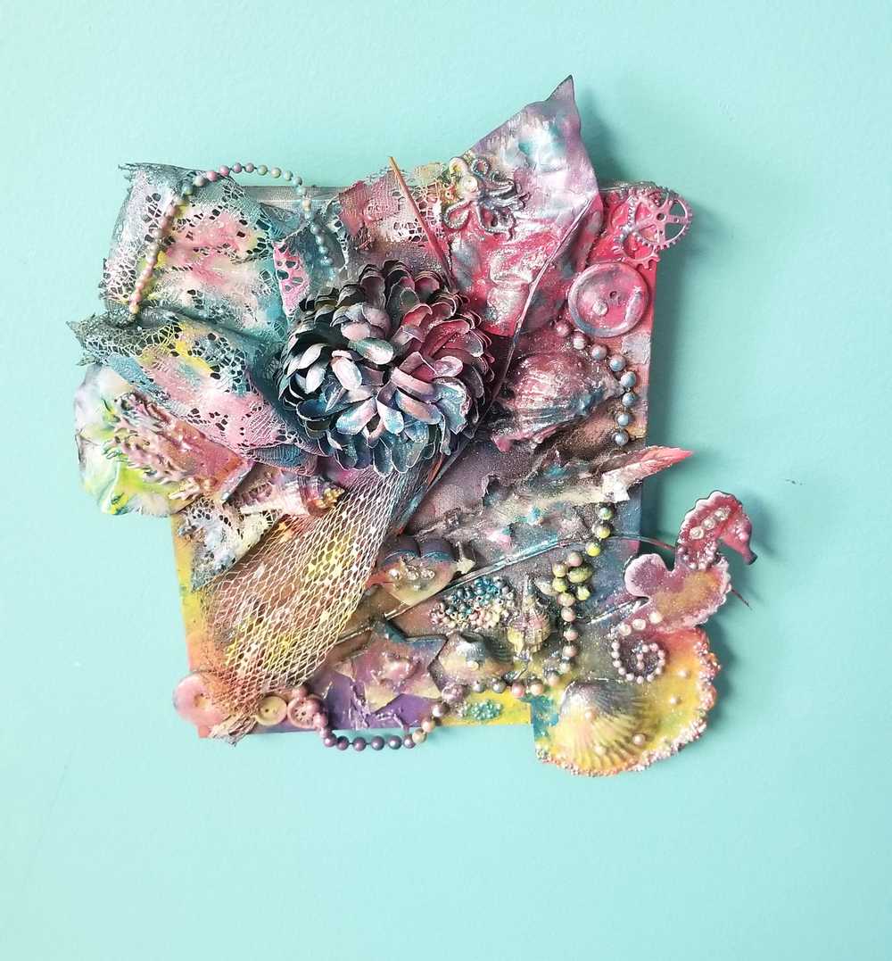 Love of the Sea Canvas Artwork, Beautiful Colored Flowers, Seahorses, Coral & Shells