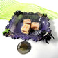 Creepy, Adorable Purple Candle Holder or Candy Dish  with Rhinestone Studded Black Spiders and Green Crosses