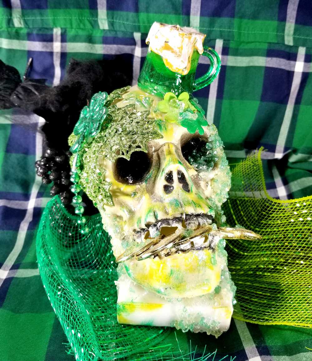 Handmade Original St. Patrick's Day Decor, Drinking Green Beer, Chewing on Gold Coins with the Few Teeth he Has