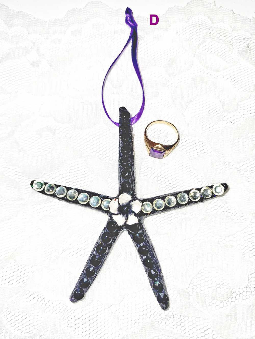 Hanging Decorated Starfish Ornament, Gemstones, Goth Decor, Beach Decoration