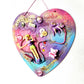 Pink & Blue Child's Art Work for Bedroom, Nursery, Playroom Wall Hanging, Wood Heart with Doll and Unicorn