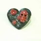 Black Porcelain Heart Shaped Brooch with Red Skull and Heart Charms