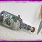 Altered Glass Bottle, Decanter, with a Crow, Chain with Keys, Purple Gems, Re-Usable