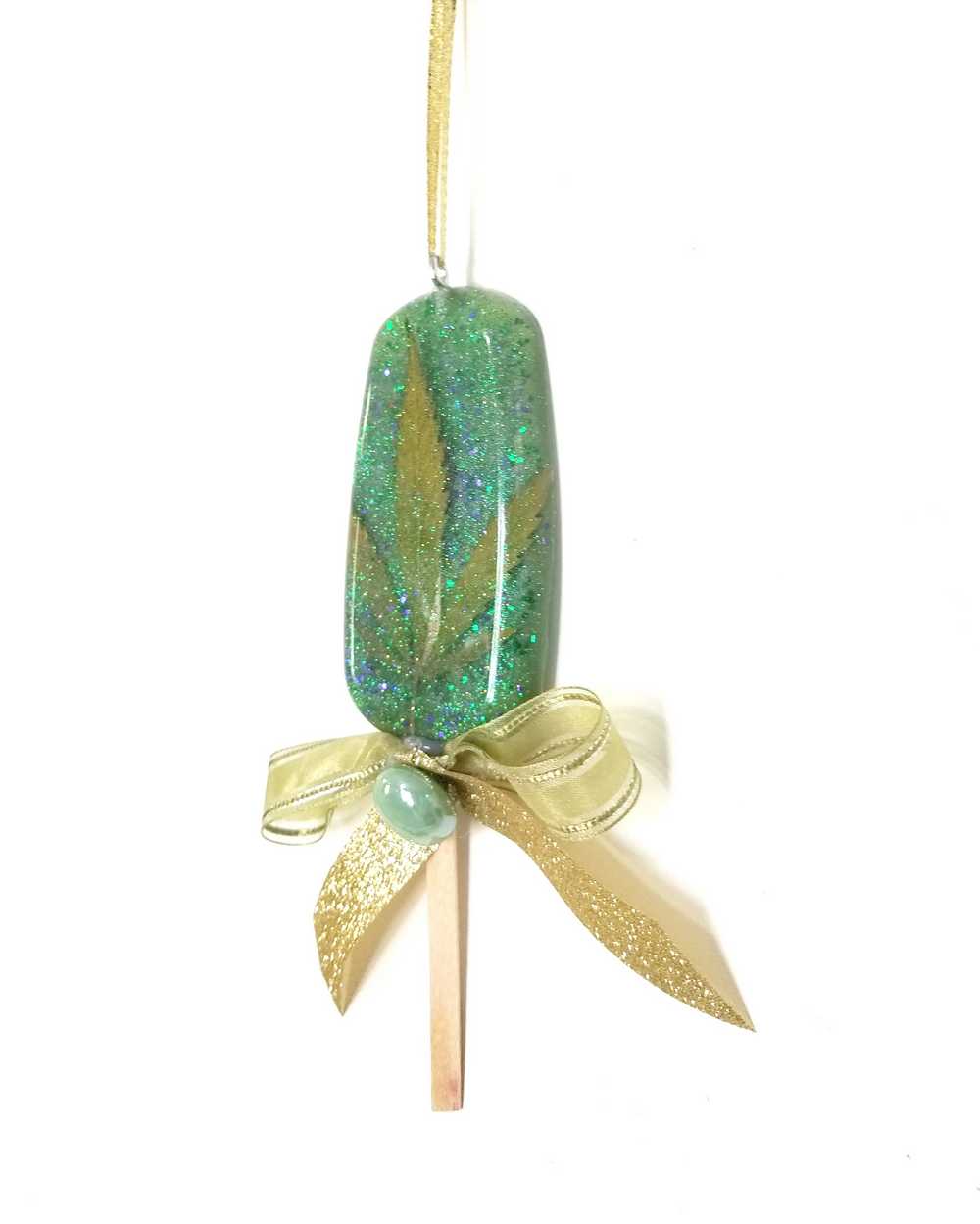 Window Hanger, Wall Hanger or Christmas Tree Ornament, Bright Vibrant Green Rein Popsicl