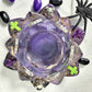 Rose Petal Glass Painted Purple Candle Holder for Battery Operated Candles with Cross & Bone Charms