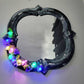 Black Hand Painted Unique Shaped Wall Mirror with Handmade Mushroom Colored Lights, 3 Settings