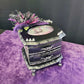 Musical Jewelry Painted Black With Baby Bats, Black & Purple Flower and Silver Spiked Domes