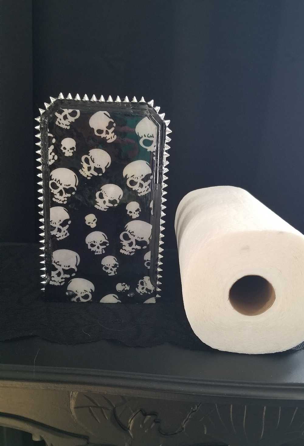 Black Skull Paper Towel or Toilet Tissue Dispenser for Your Kitchen or Bathroom