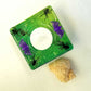 Square Green Candle Holder for a Battery Candle with Black Spiders and Purple Bats