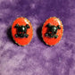 Red Porcelain Pierced Earrings with Black Skull & Bones