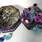 Black Tin Octagon Jewelry, Trinket, Stash Box with Snake Print, Roses and  A Butterfly