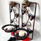 Wall Mounted Battery Candle Holder with Skulls & Red Roses, Glass Bowls Holds Two Battery Candles