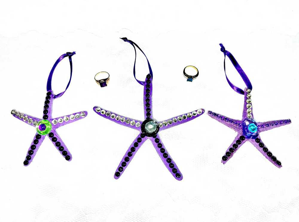 Starfish, Purple with Rhinestones and Gemstones, Seaside Ornaments, Beach Themed Decor