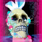 Resin Encased Easter Bunny Skull with Jelly Beans, Pearls & Glitter on a Marble Base