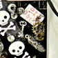 Black Wall Plaque with Skull & Bones Ribbon, Honesty Sign, Recycle Jewelry, Keys & Gears, Punk Goth Sign