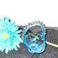 Danity Vintage Teal Glass Basket with added Sliver Studs, Bats and Spiders