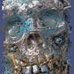 Creepy Skull  Clock on 16 x 20 inch Canvas, with Chains, Nuts, Bolts, Teal Blue