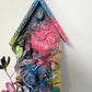 Colorful Wall Birdhouse Cutout with Thermometer and Cup Hooks to Keep Your Necklaces or Keys in One Place