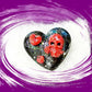 Black Porcelain Heart Shaped Brooch with Red Skull and Heart Charms