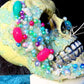 Resin Encased Easter Bunny Skull with Jelly Beans, Pearls & Glitter on a Marble Base