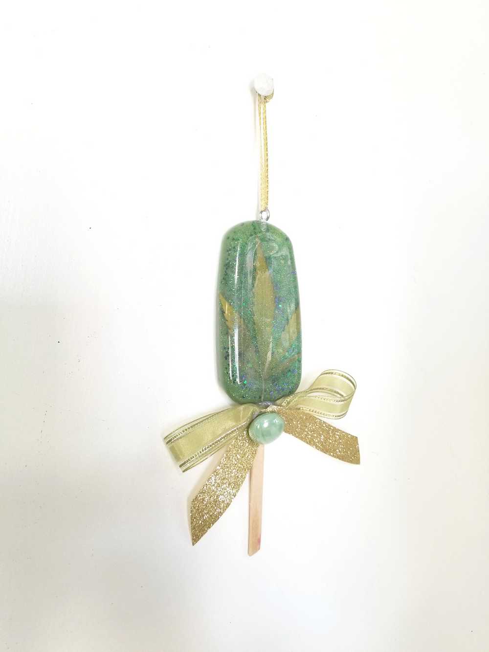 Window Hanger, Wall Hanger or Christmas Tree Ornament, Bright Vibrant Green Rein Popsicl