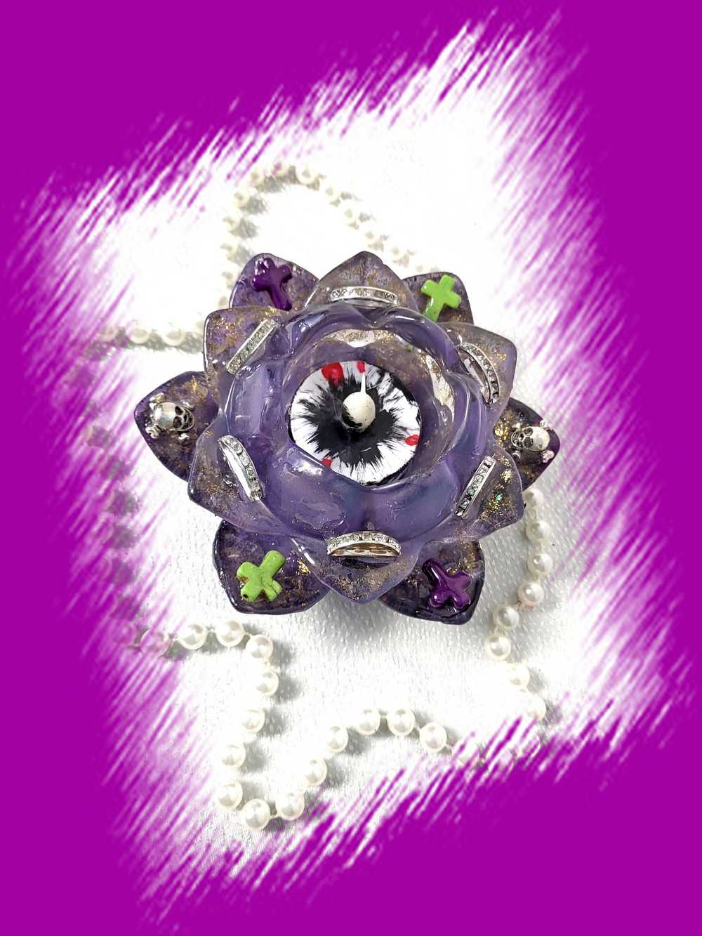 Rose Petal Glass Painted Purple Candle Holder for Battery Operated Candles with Cross & Bone Charms