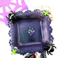 Creepy, Adorable Purple Candle Holder or Candy Dish  with Rhinestone Studded Black Spiders and Green Crosses