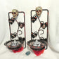 Wall Mounted Battery Candle Holder with Skulls & Red Roses, Glass Bowls Holds Two Battery Candles