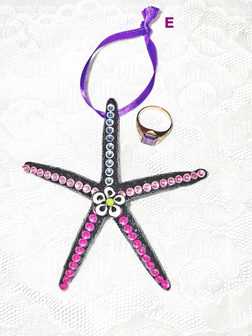 Hanging Decorated Starfish Ornament, Gemstones, Goth Decor, Beach Decoration