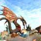 Fire-Breathing Dragon in Antique Glass Dish in a Fierce Fight for Survival