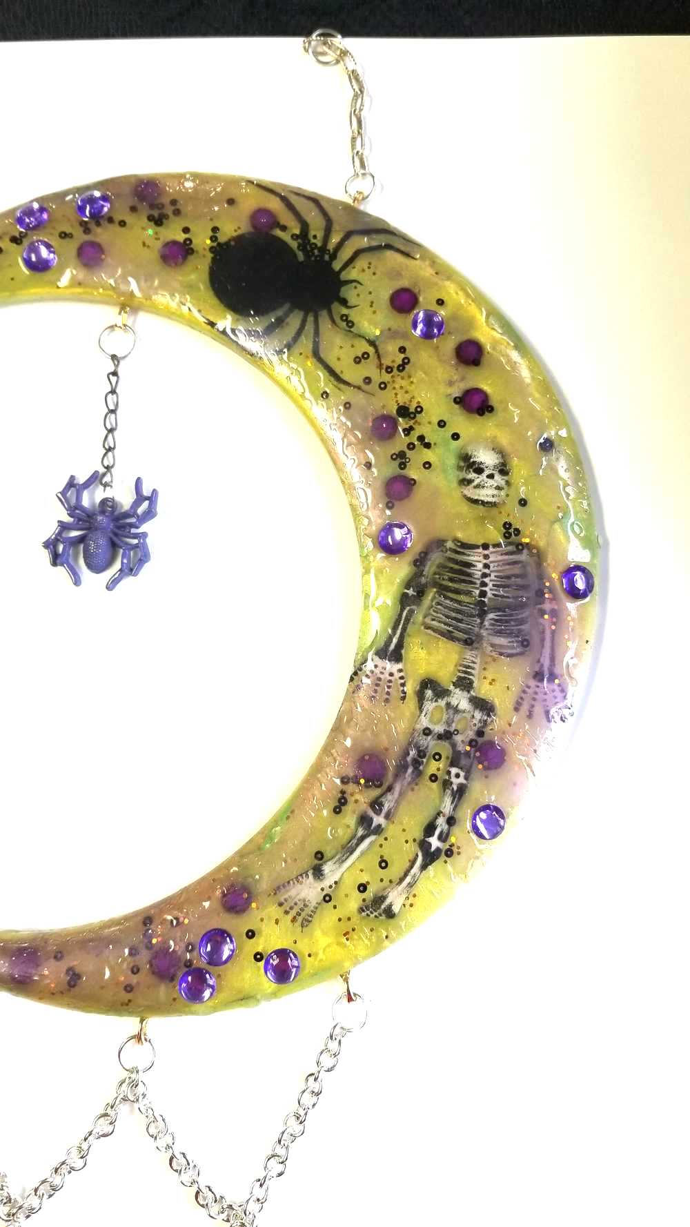 Resin Moon with Purple Beads and Spiders