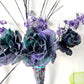 Goth Flower Arrangement, Black & Purple Roses in a Tin Match Cone, with Spiders & Skulls