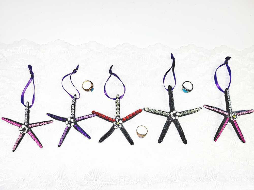 Hanging Decorated Starfish Ornament, Gemstones, Goth Decor, Beach Decoration