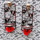 Wall Mounted Battery Candle Holder with Skulls & Red Roses, Glass Bowls Holds Two Battery Candles