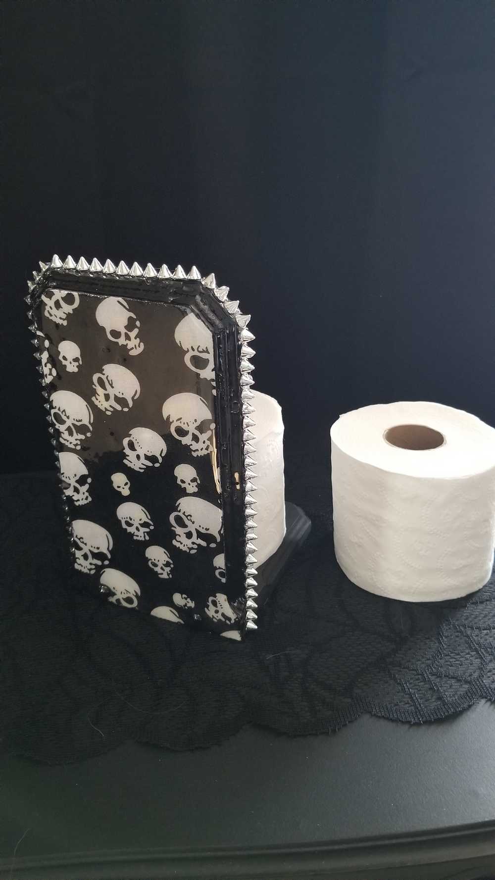 Black Skull Paper Towel or Toilet Tissue Dispenser for Your Kitchen or Bathroom