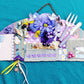 Blue Jean Fabric Wall Plaque with Garden Tools, Purple Flowers, Grapes and Seashells