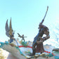 Sword Wielding Giant Mutant, and a Winged Princess, Battling it Out, in an Antique Glass Dish, Collectible