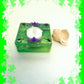 Square Green Candle Holder for a Battery Candle with Black Spiders and Purple Bats