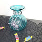 Intense Teal Glass Vase with Shining Silver Studs and a Textured 3D Spider