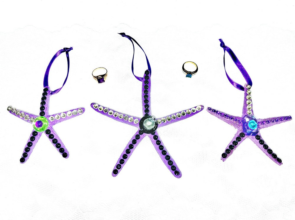 Starfish, Purple with Rhinestones and Gemstones, Seaside Ornaments, Beach Themed Decor