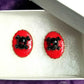 Red Porcelain Pierced Earrings with Black Skull & Bones