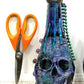 Altered Refillable Glass Bottle, Decoupage Skull Art with Multi Beads and Glass Gems