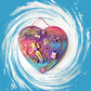 Pink & Blue Child's Art Work for Bedroom, Nursery, Playroom Wall Hanging, Wood Heart with Doll and Unicorn