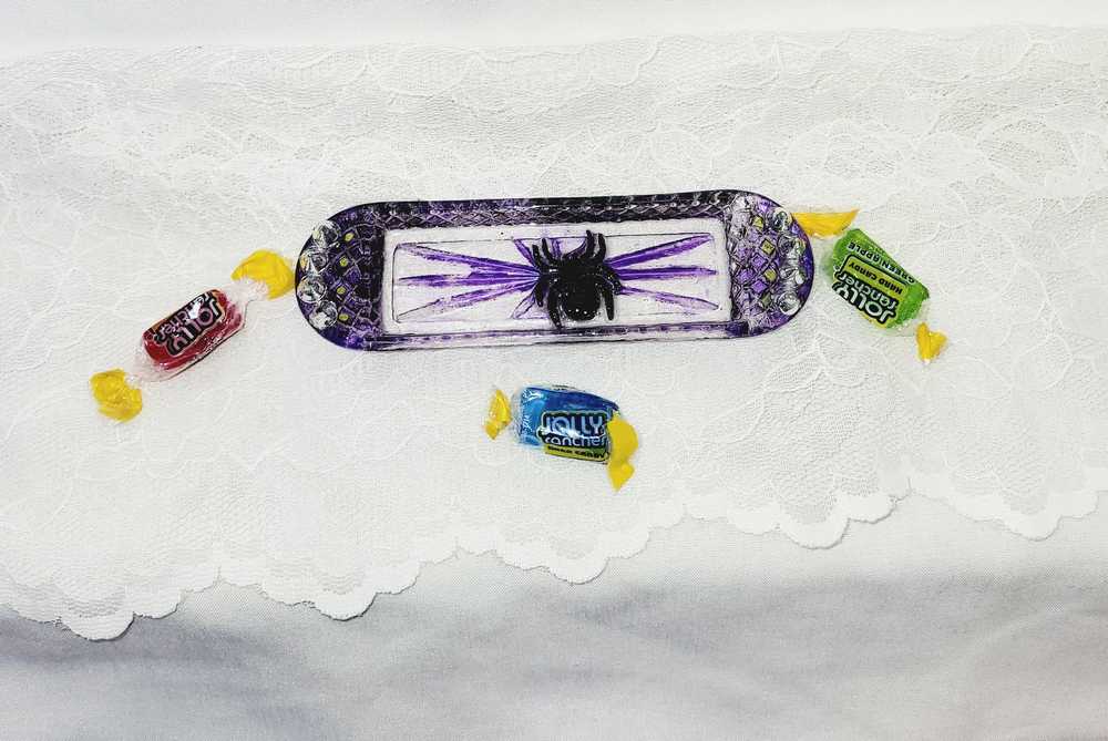 Sweet Little Glass Dish with a Spider and Studs to Hold your Rings, Earrings or other Small Treasures